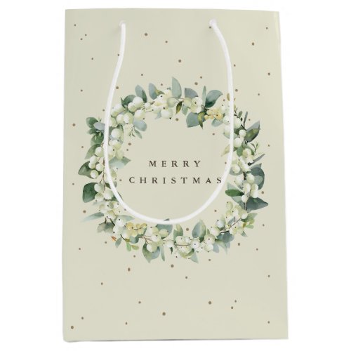 Cream SnowberryEucalyptus ChristmasHoliday Medium Gift Bag