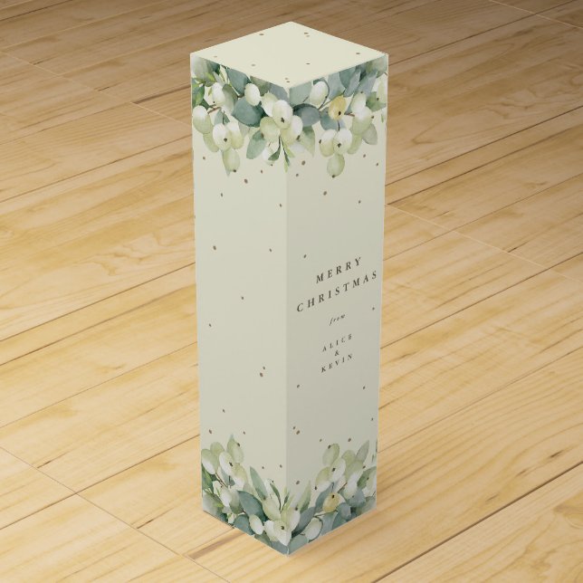 Cream Snowberry+Eucalyptus Christmas/Holiday Wine Box (Front)