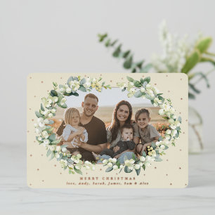 Cream Snowberry + Eucalyptus Christmas Photo Foil Holiday Card