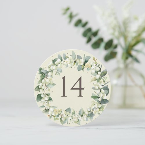 Cream SnowberryEucalyptus Christmas Table Number