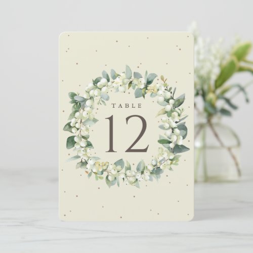 Cream SnowberryEucalyptus Christmas Table Number