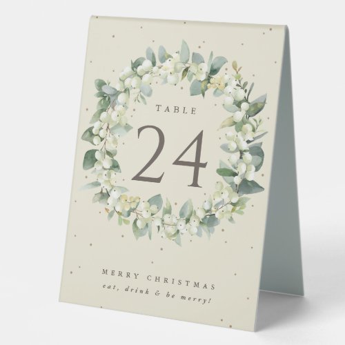 Cream SnowberryEucalyptus Christmas Table Number Table Tent Sign