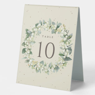 Cream Snowberry+Eucalyptus Christmas Table Number Tent