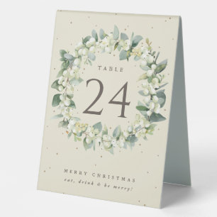 Cream Snowberry+Eucalyptus Christmas Table Number Tent