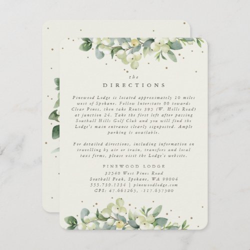 Cream SnowberryEucalyptus Edged Directions Enclosure Card