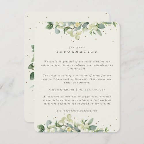 Cream SnowberryEucalyptus Edged Wedding Details Enclosure Card