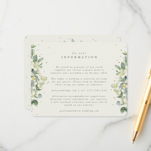 Cream SnowberryEucalyptus Edged Wedding Info Enclosure Card