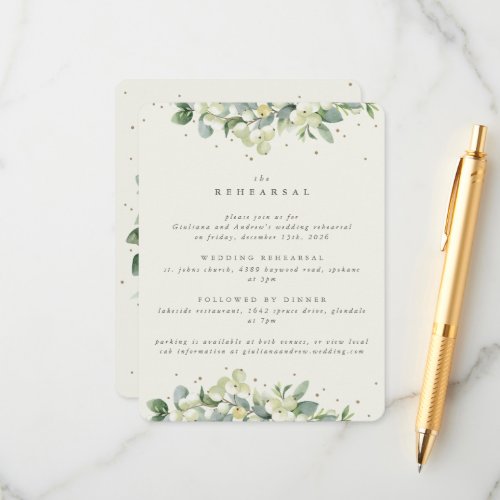 Cream SnowberryEucalyptus Edged Wedding Rehearsal Enclosure Card
