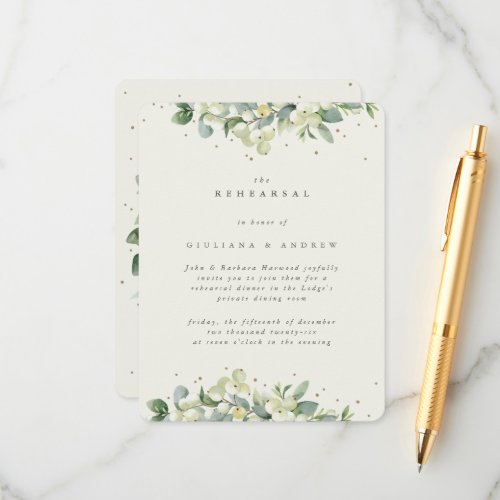 Cream SnowberryEucalyptus Edged Wedding Rehearsal Enclosure Card