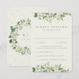 Cream Snowberry+Eucalyptus Edged Winter Wedding RSVP Card