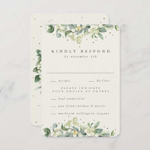 Cream SnowberryEucalyptus Edged Winter Wedding RSVP Card