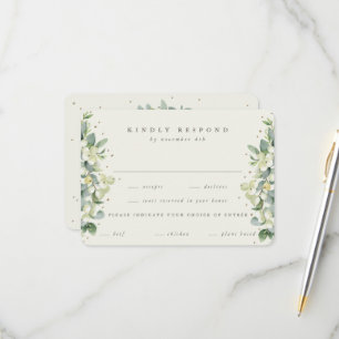 Cream Snowberry+Eucalyptus Edged Winter Wedding RSVP Card