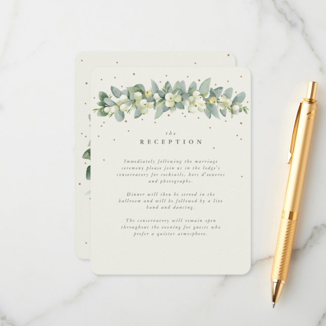 Cream Snowberry+Eucalyptus Garland Reception Enclosure Card (Front/Back In Situ)