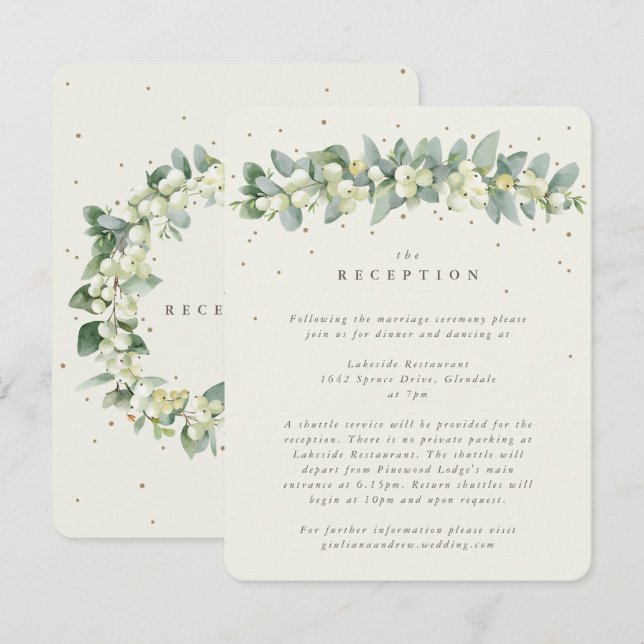 Cream Snowberry+Eucalyptus Garland Reception Enclosure Card (Front/Back)