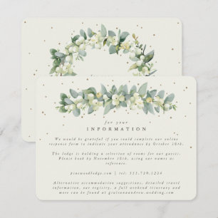 Cream Snowberry+Eucalyptus Garland Wedding Info Enclosure Card