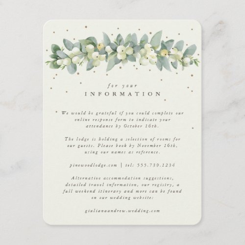 Cream SnowberryEucalyptus Garland Wedding Info Enclosure Card