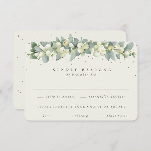 Cream SnowberryEucalyptus Garland Winter Wedding RSVP Card