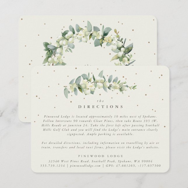 Cream Snowberry+Eucalyptus Stem Wedding Directions Enclosure Card (Front/Back)