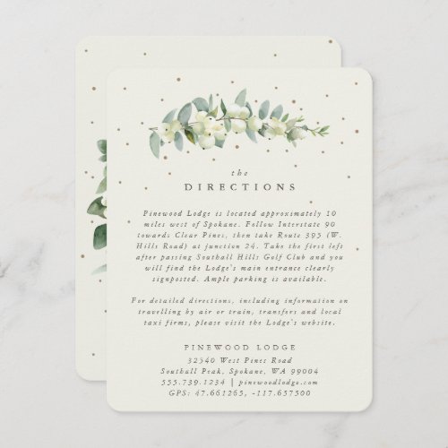 Cream SnowberryEucalyptus Stem Wedding Directions Enclosure Card