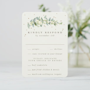 Cream Snowberry+Eucalyptus Stem Wedding RSVP Card