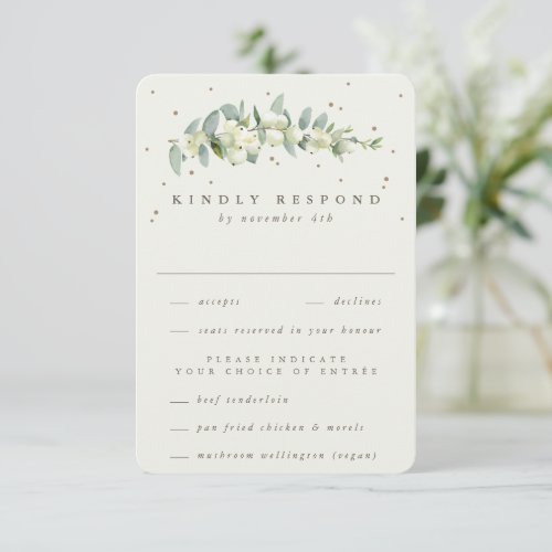 Cream SnowberryEucalyptus Stem Wedding RSVP Card