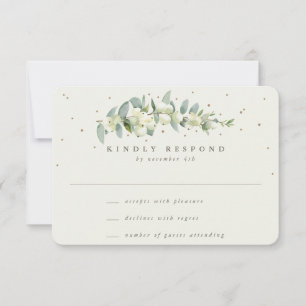 Cream Snowberry+Eucalyptus Stem Winter Wedding RSVP Card