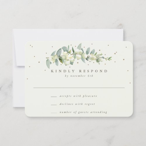 Cream SnowberryEucalyptus Stem Winter Wedding RSVP Card