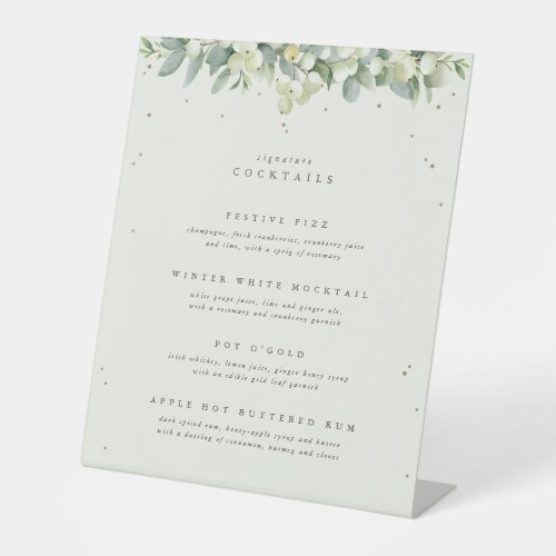 Cream SnowberryEucalyptus Wedding Drinks Menu Pedestal Sign