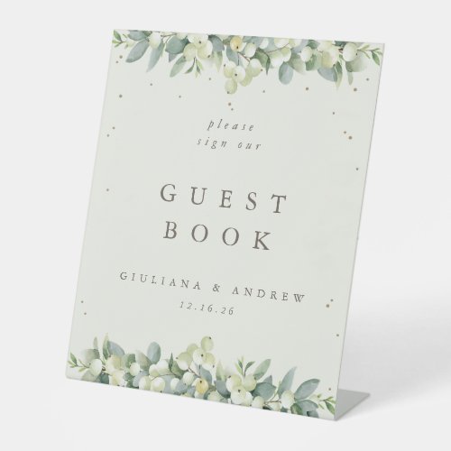 Cream SnowberryEucalyptus Wedding Guest Book Pedestal Sign