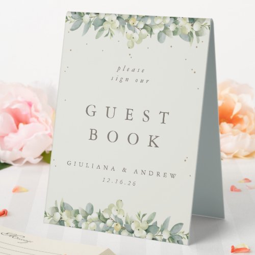 Cream SnowberryEucalyptus Wedding Guest Book Table Tent Sign
