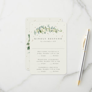 Cream Snowberry+Eucalyptus Wedding Multi-Event RSVP Card