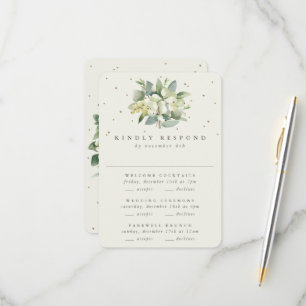 Cream Snowberry+Eucalyptus Wedding Multi-Event RSVP Card