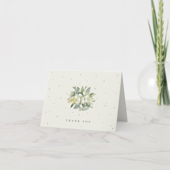 Cream Snowberry+Eucalyptus Wedding Note Thank You Card (Front)