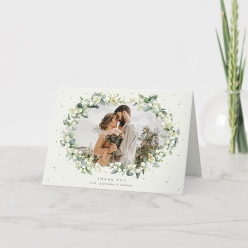 Cream SnowberryEucalyptus Wedding Photo Thank You Card