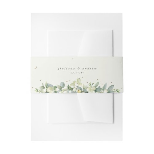 Cream SnowberryEucalyptus Wedding Portrait Invitation Belly Band