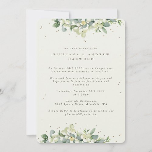 Cream SnowberryEucalyptus Wedding Reception Invitation