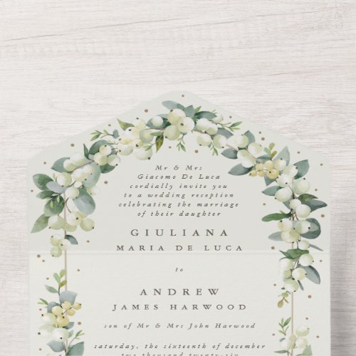 Cream SnowberryEucalyptus Wedding Reception Only All In One Invitation