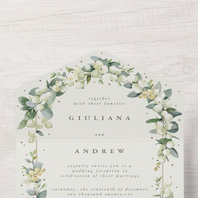 Cream Snowberry+Eucalyptus Wedding Reception Only All In One Invitation (Inside Top)