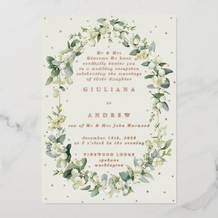 Cream Snowberry+Eucalyptus Wedding Reception Only Foil Invitation