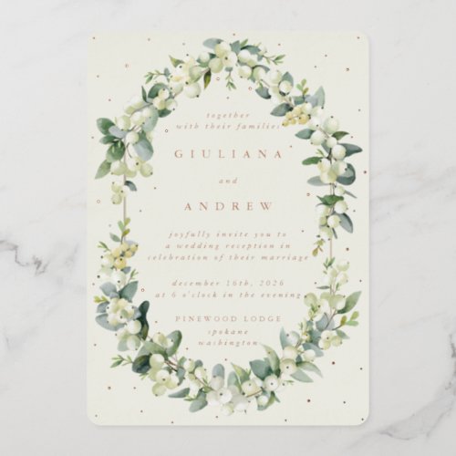 Cream SnowberryEucalyptus Wedding Reception Only Foil Invitation