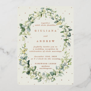Cream Snowberry+Eucalyptus Wedding Reception Only Foil Invitation
