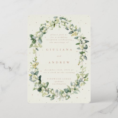 Cream SnowberryEucalyptus Wedding Reception Only Foil Invitation