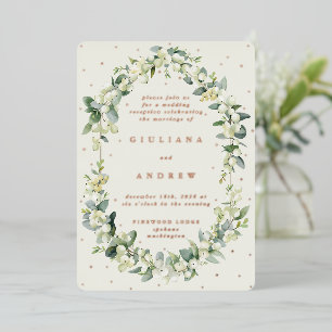 Cream Snowberry+Eucalyptus Wedding Reception Only Foil Invitation