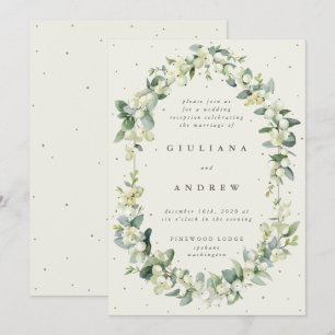 Cream Snowberry+Eucalyptus Wedding Reception Only Invitation