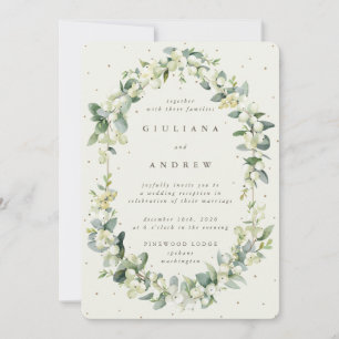 Cream Snowberry+Eucalyptus Wedding Reception Only Invitation