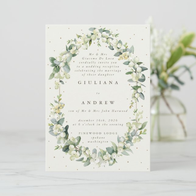 Cream Snowberry+Eucalyptus Wedding Reception Only Invitation (Standing Front)