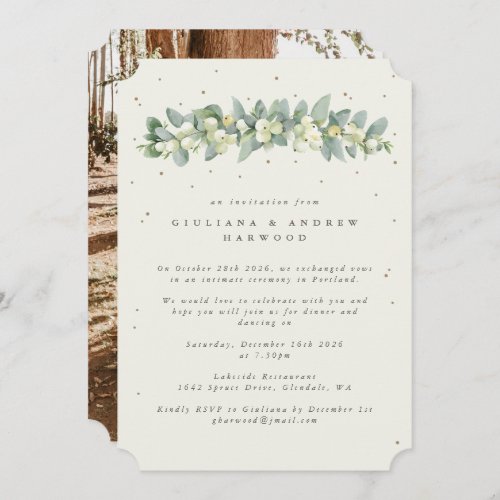 Cream SnowberryEucalyptus Wedding Reception Photo Invitation