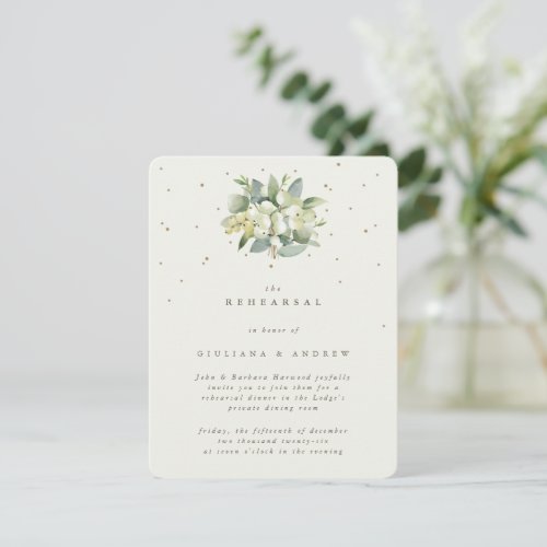 Cream SnowberryEucalyptus Wedding Rehearsal Enclosure Card