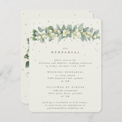 Cream SnowberryEucalyptus Wedding Rehearsal Enclosure Card