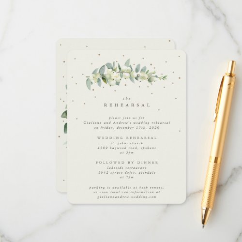 Cream SnowberryEucalyptus Wedding Rehearsal Enclosure Card